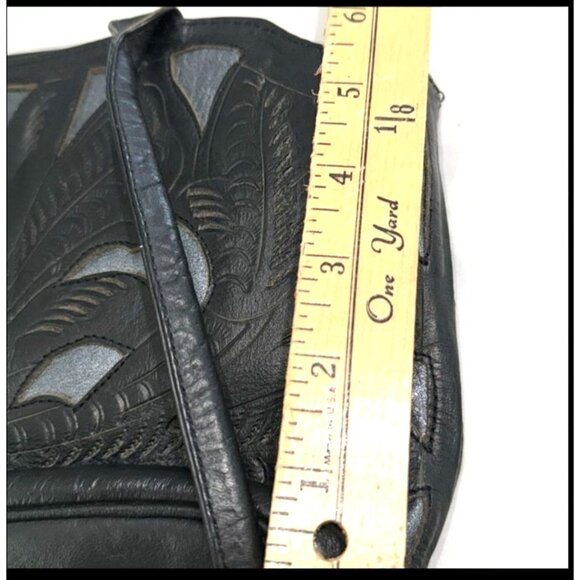 Shyanne  Black  Shoulder Bag With Intricate Floral Embossing & Zipper Closure - Picture 7 of 10